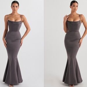 NWOT HOUSE OF CB 'Violette' Shadow Satin Maxi Dress Size XS REG CUP